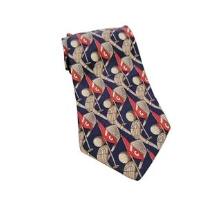 Harken Ltd Mens All Silk Hand Printed Golf Clubs Flags Tie Made in USA 58"